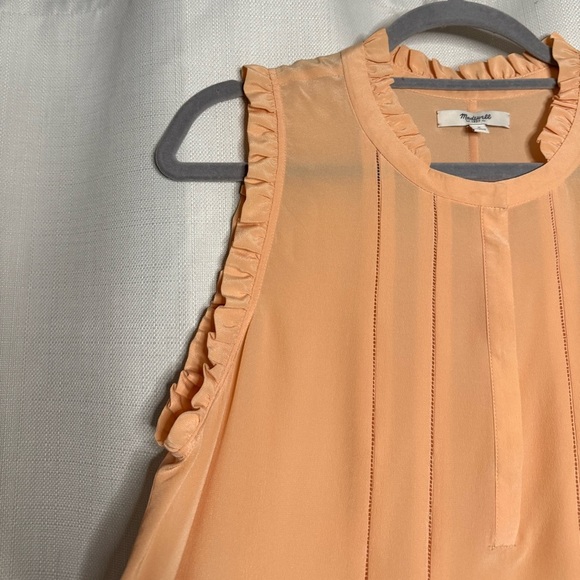 Madewell Pleated Ruffle Peach Silk Sleeveless Blouse - Picture 7 of 9